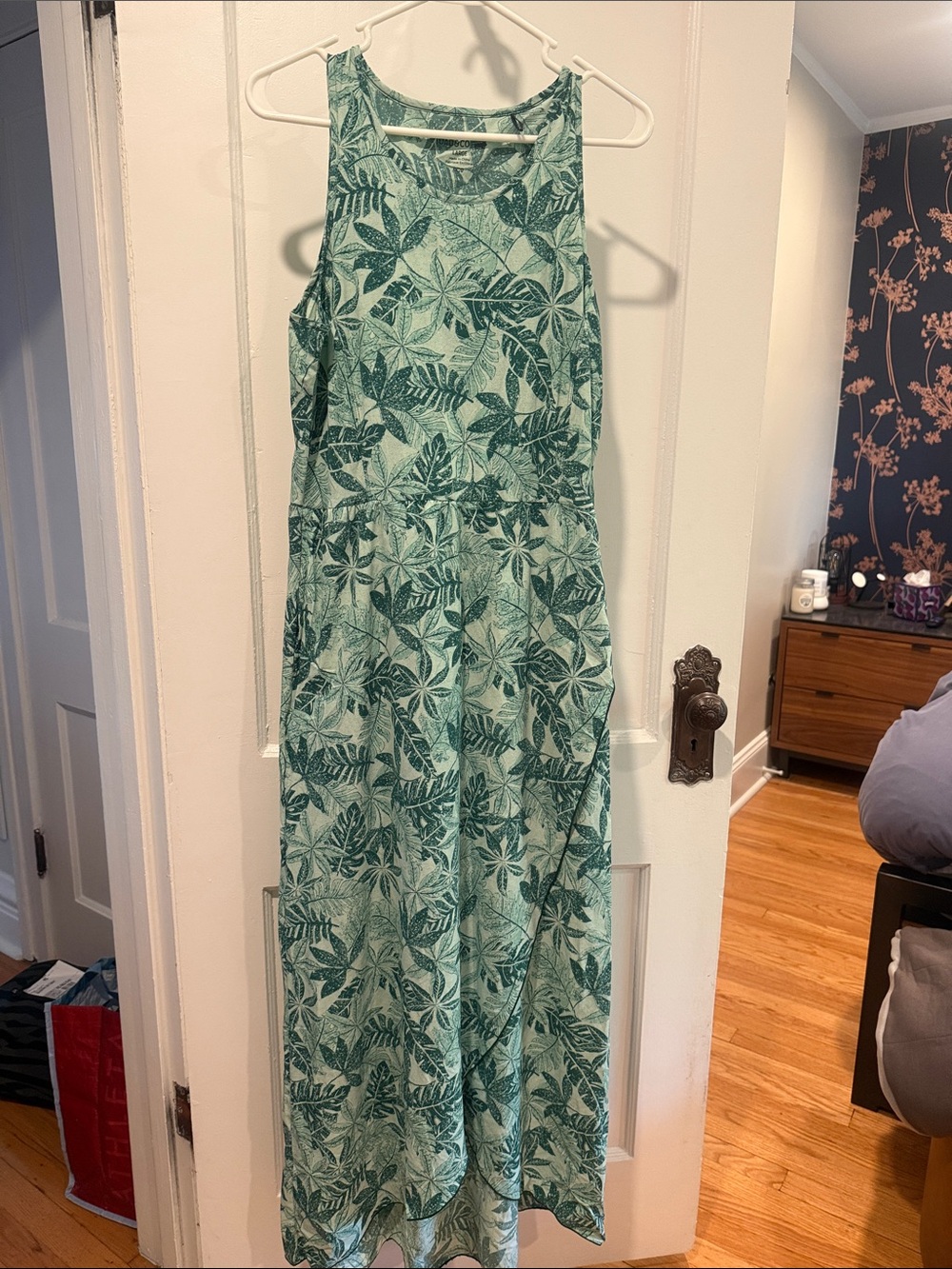 Tropical Leaf Print Maxi Dress - Green